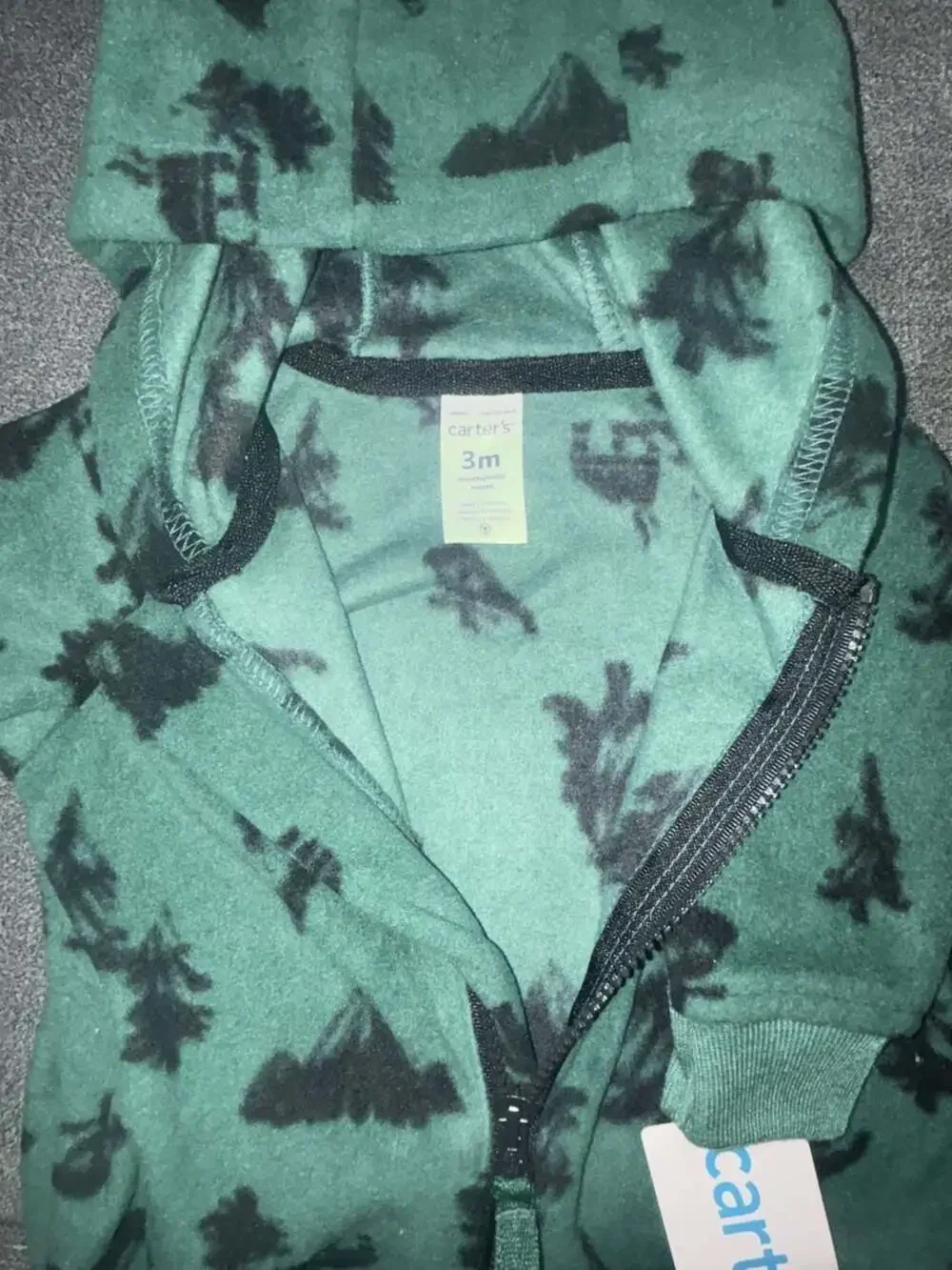 Carter's Baby Boys Hooded Fleece  Dinosaur Jumpsuit Forest Green Size 3M